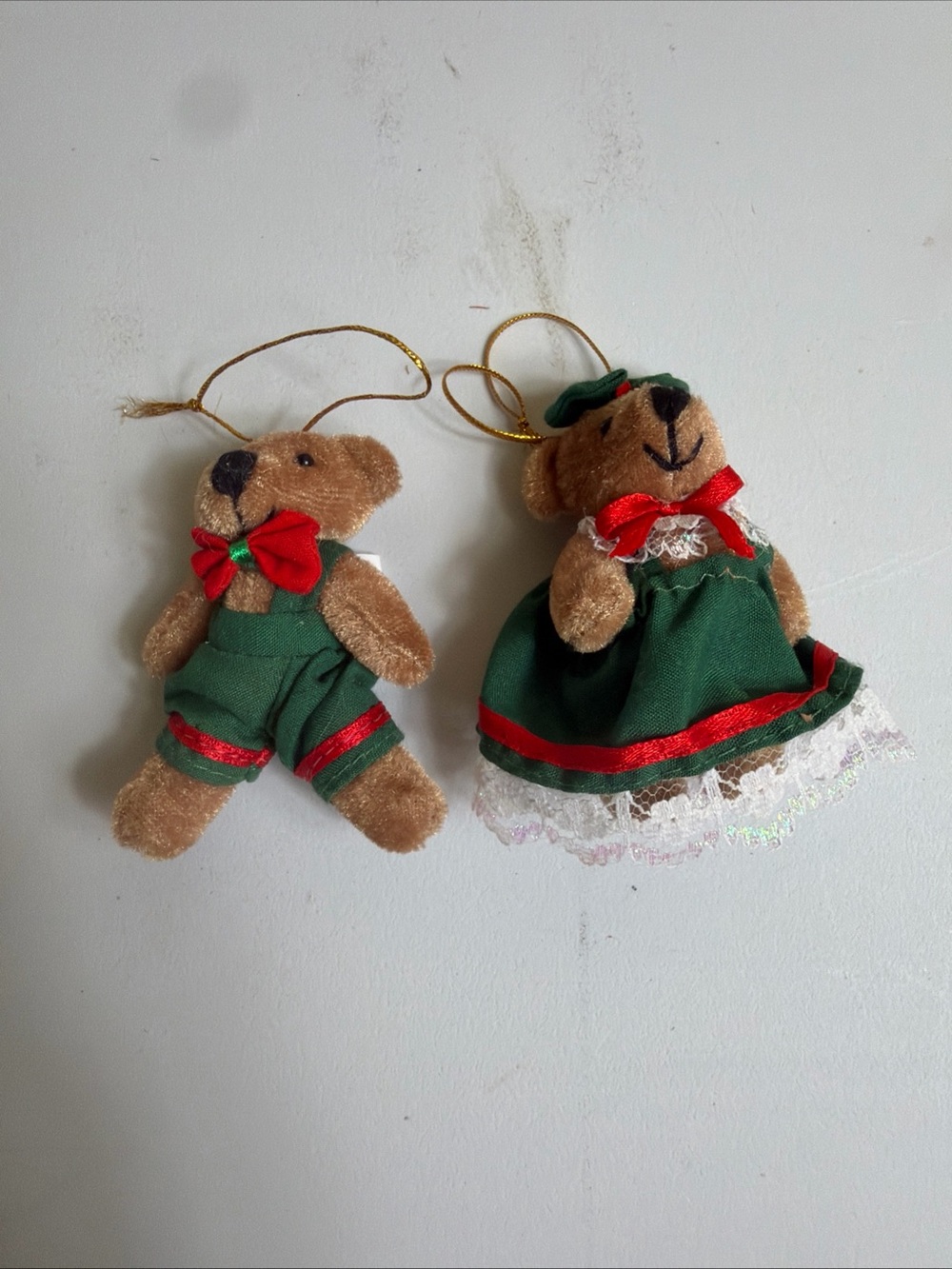 Vintage Toy-Rama Mini Teddy Bear Christmas Ornaments Lot Boy Girl Green Red